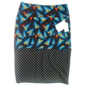 NWT Lularoe Cassie Knee Length Geometric & Polkadot Pencil Skirt Size Large